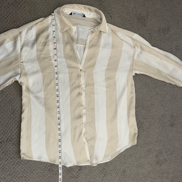ZARA SATIN OVERSIZED Striped Flowy V-Ndck Button Up SHIRT SAND BEIGE 2562/162 - Picture 12 of 13